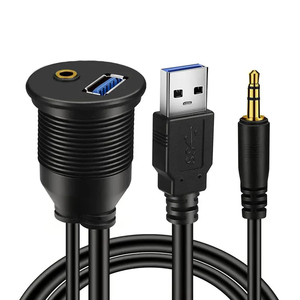 <span class=keywords><strong>Cable</strong></span> de Extensión USB Doble Impermeable IP67 de 1 m para Barco/Automóvil, Conector de Montaje Empotrado en Panel, AUX para Audio Estéreo de 3,5 mm, PVC, Monitor 4K - Product Image 1