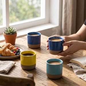 Wholesale Custom Logo Handless Stoneware Ceramic Coffee Mug Stackable Espresso Retro Coarse Kiln Glazed <b>Cups</b> for Home Office - Product Image 6