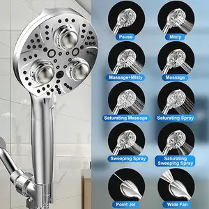 Duschkopf Rainfall 11 Function Adjustable With Stop Button Water Saving Handheld Spray Nozzle High Pressure Shower Head