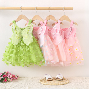 Vestido de tutú de hada para niñas con diseño de alas de mariposa 3D en la espalda, tirantes finos, tul verde, vestido de princesa para fiesta - Product Image 1