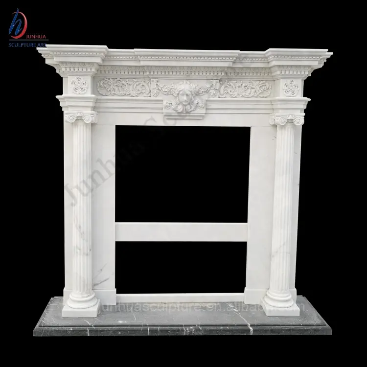 Venta caliente mano tallada decorativa interior de mármol blanco piedra chimenea Mantel