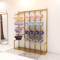 Présentoir de Soutiens-Gorge Doré Personnalisé pour Magasin de Sous-Vêtements, Support Multicouche pour Chaussettes avec Crochets Suspendus