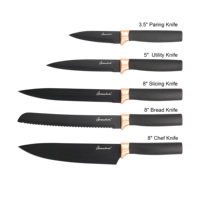 Ensemble de 6 couteaux de cuisine avec décor en or rose, poignées antidérapantes, support rond multifonction pour la cuisine à domicile