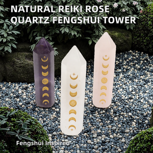 Piedra de Cuarzo Natural para Sanación con Reiki, Artesanía Popular, Fengshui, Torre de Cuarzo Hexagonal Grabada, Cuarzo Rosa, Puntos de Fase Lunar, al por Mayor - Product Image 2