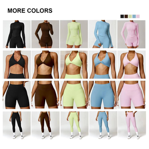 Vêtements pour femmes : Soutien-gorge de <span class=keywords><strong>yoga</strong></span> à dos ouvert, Leggings de fitness But-left, Vêtements de sport, Vestes zippées, Ensembles de fitness 5 pièces - Product Image 3