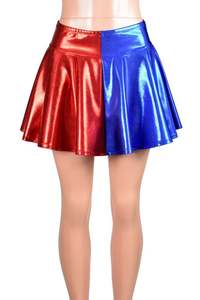 <strong>Wet</strong> <strong>Look</strong> Vinyl Mini <strong>Skirt</strong> Women Sexy Asymmetrical Spell Color Faux Leather Pleated Mini Dress - Product Image 6