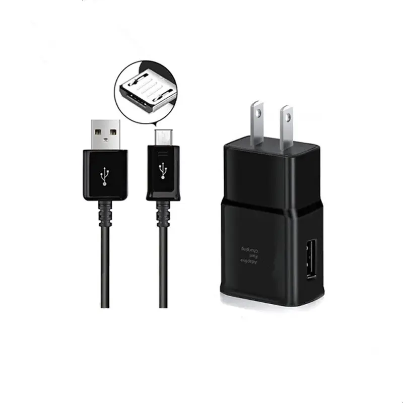 Chargeur mural original 15W Chargeur rapide adaptatif Câbles de données pour Samsung Galaxy S21 S20 S10 S8 S9 Plus Adaptateur de voyage