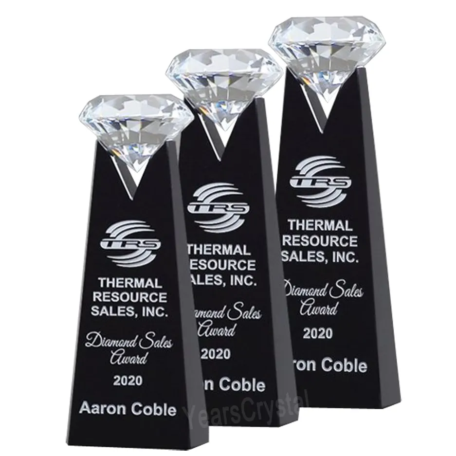 Torre de vidro preto cristal de diamante, troféia para perfuradores de frente