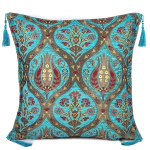 Housse de coussin en tissu chenille turc de style tulipe turquoise - Product Image 1