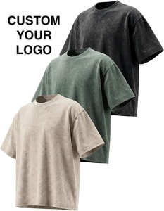 Wholesale Premium Acid Wash T Shirt Custom <b>Logo</b> Heavyweight 300gsm Cotton Oversized Vintage Streetwear Graphic Top - Product Image 1