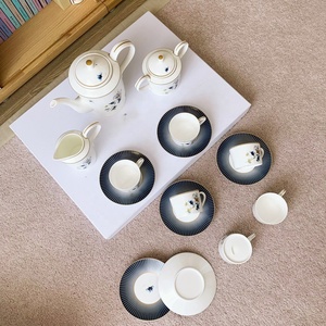 Hot Selling European Luxury Blue Gingko Flower Porcelain Coffee <b>Set</b> and Afternoon <b>Tea</b> Bone China Cups and Saucers - Product Image 3