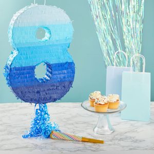 Pinata tali tarik Nomor 8 untuk anak laki-laki, dekorasi pesta ulang tahun ke-8, biru Ombre - Product Image 6