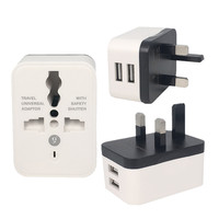 Adaptateur de voyage européen avec prise d'extension et 2 ports USB (DC 5V 1A) 10A 2 prises non-terrées 110-250V