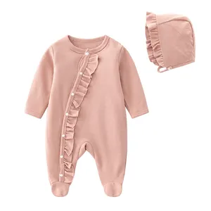 Jacquard Roze Lange Mouw 100% Katoen Mouw Knittingng Baby Jumpsuits