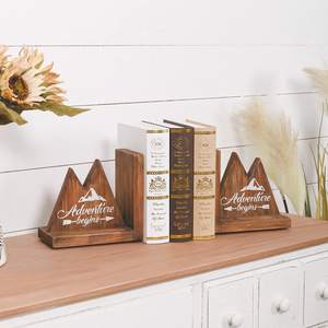 Décoration de <span class=keywords><strong>bureau</strong></span> à domicile, organisateur de table, bibliothèque, serre-livres en bois rustique de style montagne, serre-livres pour étagères, chambre d'enfants - Product Image 3