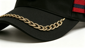 Cappello da Baseball Unisex di Lusso con Lettere Ricamate, Catena Dorata, Cappello Nero Stile Dad Hat, Cinturino Rosso e Blu Regolabile, Cappello Casual Sportivo da Esterno per il Sole - Product Image 3