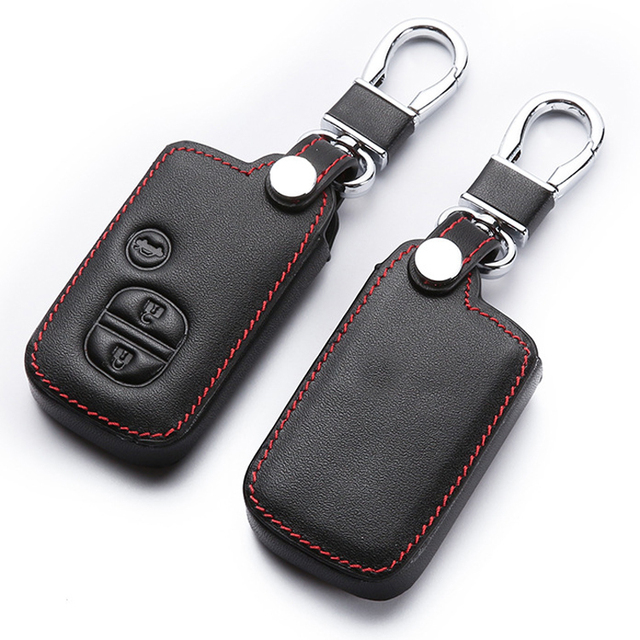 Leather Car Key Holder with Metal Keychain for Camry Corolla RAV4 Yaris C-HR Highlander