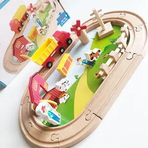Çocuk bulmaca oyuncaklar 23 parça set, ahşap çiftlik hayvan tren parça montaj, bulmaca erkek ve kız hediye