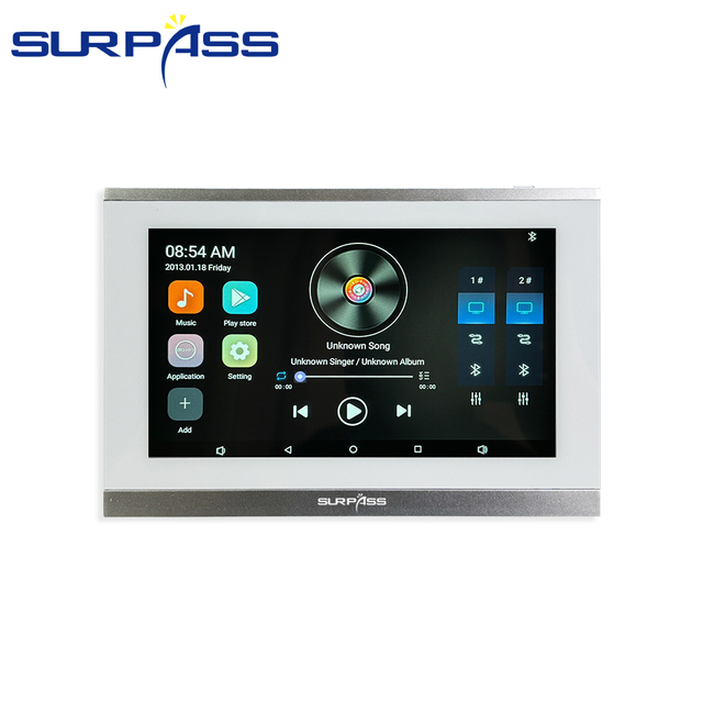 PW7832 7-inch Touch Screen Intelligent Control Panel Home Audio Wall Amplifier 2-zone Volume Music Player