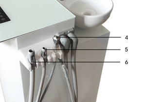 Unité d'aspiration <span class=keywords><strong>dentaire</strong></span> mobile avec pièce à main HVE+SE, seringue 3 voies et crachoir rotatif en céramique - Product Image 4