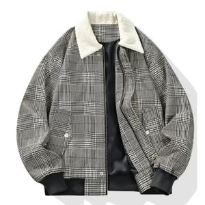 <b>Men</b> Classic <b>Checkered</b> <b>Jacket</b> - Fashionable Sherpa Neck, Warm Fabric Ideal for Casual and Retro Street Style <b>Jacket</b> Manufacturer - Product Image 1