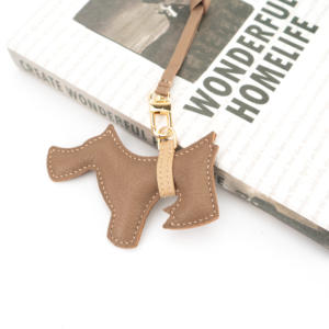 Elegant Schnauzer <b>Dog</b> Leather Keychain <b>Charm</b> with Neutral Tone Detail - Product Image 1