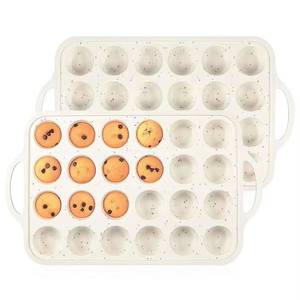 MUYULINS Factory 24-cup LFGB non-stick BPA Free metal reinforced frame mini <b>silicone</b> cupcake pan American cake tin <b>baking</b> mold - Product Image 1