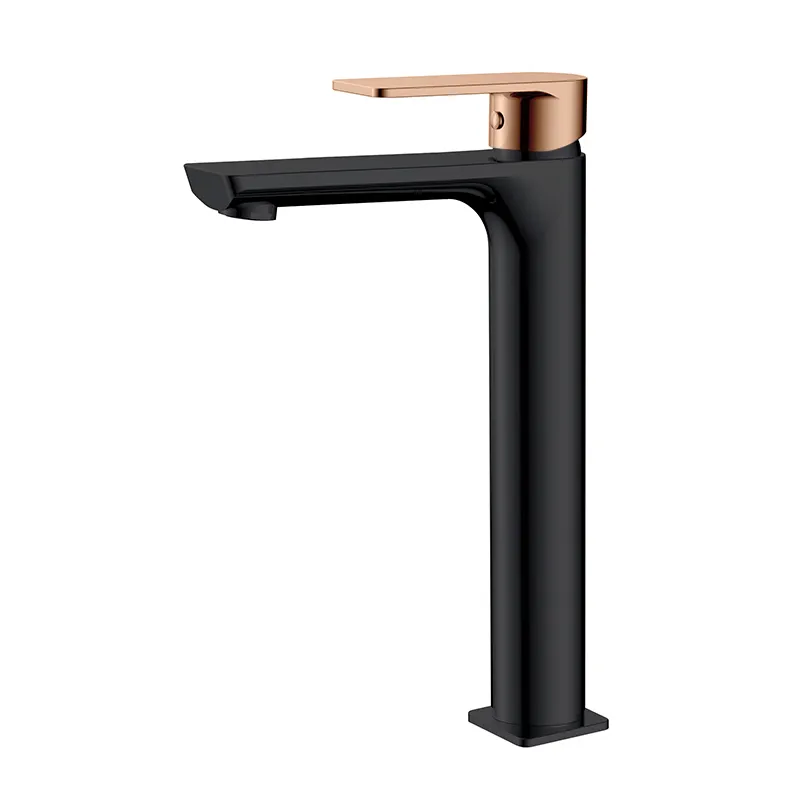 Rose gold Brass Basin Mixer Tap Round Hot Cold Tall Bathroom Faucet