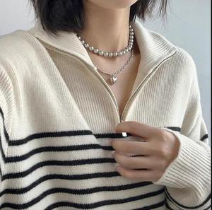 <span class=keywords><strong>Pull</strong></span> en maille côtelée à col zippé pour femme, <span class=keywords><strong>pull</strong></span> tricoté sur mesure, personnalisation du logo, prend en charge OEM/ODM - Product Image 2