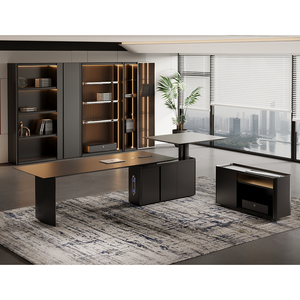 CEO Boss Management <b>Solid</b> <b>Wood</b> Luxury Modular L Shaped Executive Office <b>Desk</b> with Comfortable Chair for Home Office - Product Image 2