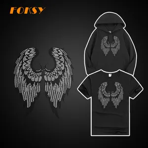 Custom Bling Wing Motif Heat Transfer Rhinestone Iron Op T-shirt