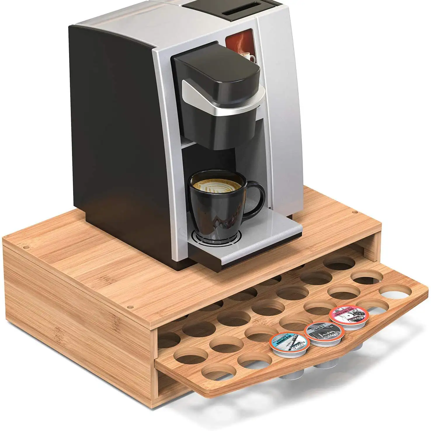 מכירה לוהטת פרימיום במבוק קפה כמוסה Pod מחזיק Rack עם מגירת Nespresso 35 קיבולת חבילת Rack מחזיק