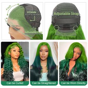 Parrucca Ombre Verde <span class=keywords><strong>Smeraldo</strong></span> in Capelli Umani, 13x6 HD Lace Front, Ondulata, Senza Colla, Pre-Piumata, Densità 200%, Effetto Naturale, Fornitore - Product Image 5