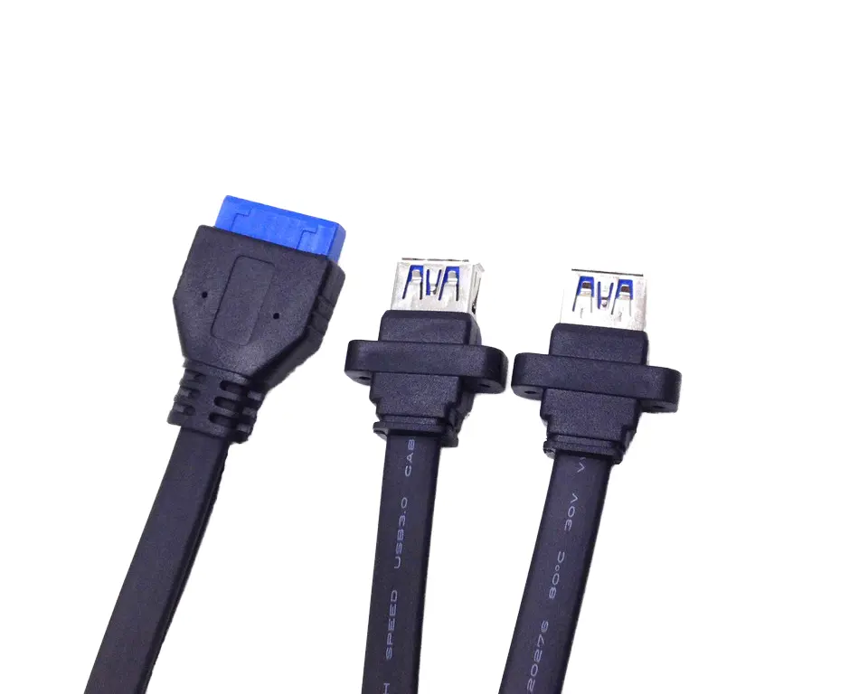 IDC kabel Data ekstensi USB 3.0, kabel ekstensi USB 20 Pin, dudukan Panel sekrup ke Motherboard perempuan ke 2 kabel datar terpisah