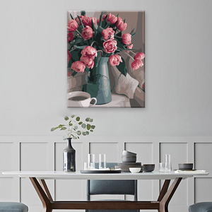 Pittura ad olio con numeri fai da te graziosi <span class=keywords><strong>tulipani</strong></span> vaso pittura con numeri dipinti a mano adulti dipingono con numeri fiore - Product Image 2