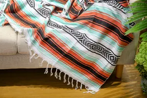 Offre Spéciale impression personnalisée Jacquard tissu Polyester coton tissé couverture mexicaine Logo personnalisé pour la décoration de la maison