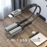 Distributor Tipe C 2-in-1 dengan Adaptor Pengisi Daya USB C Ganda 3A Pengisian Cepat Berlapis Nilon untuk iPhone 16 dan iPad