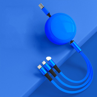 Kabel Usb mikro tipe-c dapat ditarik, kabel pengisian daya Cepat 3 dalam 1 120CM 3A TPE datar untuk iphone