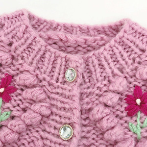 AYMT & Girl hiver main <span class=keywords><strong>Crochet</strong></span> tricots avec motif femme O cou à manches longues tricot <span class=keywords><strong>Cardigan</strong></span> pull brodé pull - Product Image 5