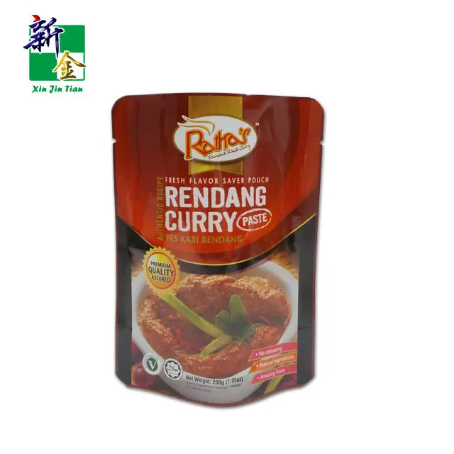 High Temperature Resistant Aluminium Foil Stand Up Retort Pouch With Tear Notch For Rendang Curry