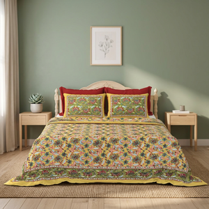 Parure de lit Bohème en coton imprimé floral style minimaliste pour lits Queen et King avec taies d'oreiller, lavable et respirante - Product Image 3