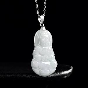 Pendentif en jade naturel de Guanyin du Myanmar, en argent S925, bijoux pour femmes, cadeau bouddhiste avec certificat d'évaluation GY66 - Product Image 2