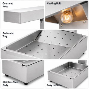 Commercial Countertop French Fry Warmer 1000W Electric Heat Lamp Food Holding Station Stainless Steel <b>Drain</b> Tray Restaurant - Product Image 2