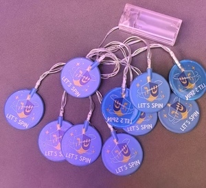 Luci Decorative per Dreidel di Hanukkah, 10 LED Blu a Forma di Disco con Dreidel Ebraico e Scritta 'Let's Spin', Decorazione per Interni - Product Image 5