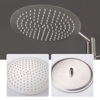 Robinet de douche mural en acier inoxydable nickel brossé avec pommeau de douche pluie, étagère intégrée, mitigeur chaud/froid 1 poignée pour hôtel