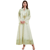 Robe longue Abaya Kaftan musulmane élégante à imprimé floral, broderie de sequins, décorations à franges, manches longues, col en V, respirante et légère