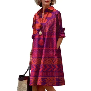 Polynesian Tribal Fabric Islander Strand kleider Frauen Casual Maxi kleider Custom Office Damen Plus Size Tapa Kleid