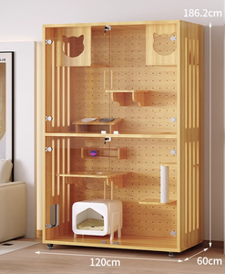 Home Indoor Modern Solid Wood &amp; Glass Punchboard Cat Villa Spacious <strong>DIY</strong> Luxury Cat Cabinet High-Capacity Divided House &amp; <strong>Cage</strong> - Product Image 1