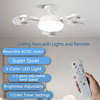 Ventilateur de plafond LED moderne à 3 vitesses avec télécommande, 3 pales en ABS, 4100K, pour salon, style scandinave, moteur AC