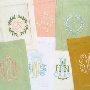 Custom Hand Embroidery LOGO Cotton <b>Linen</b> Cocktail Napkin 100% <b>Linen</b> Monogrammed Embroidered Hemstitch Napkins <b>Cloth</b> <b>Table</b> <b>Linens</b> - Product Image 2